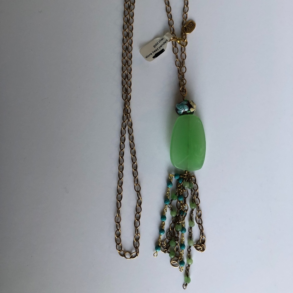 Julio Designs Gold Chain Tassle Necklace with Stone Bead